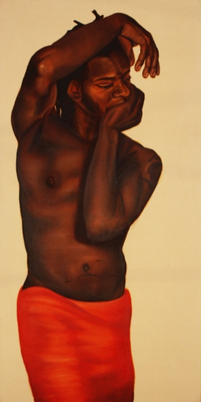“K.W. (After Egon Schiele’s ‘Standing male nude with a red loincloth’)," oil on canvas, 2013